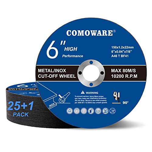 COMOWARE 6 Cut Off Kerék 26 Pack, levágták a Kerekek 6 x 0.04 x 7/8 Hüvelyk Ultra Vékony, Fém, Rozsdamentes