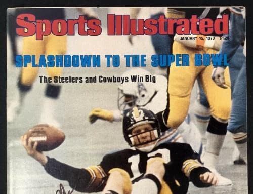 Terry Bradshaw Aláírt Sports Illustrated 1/15/79 Nincs Címke Steelers Auto HOF SZÖVETSÉG - Dedikált NFL