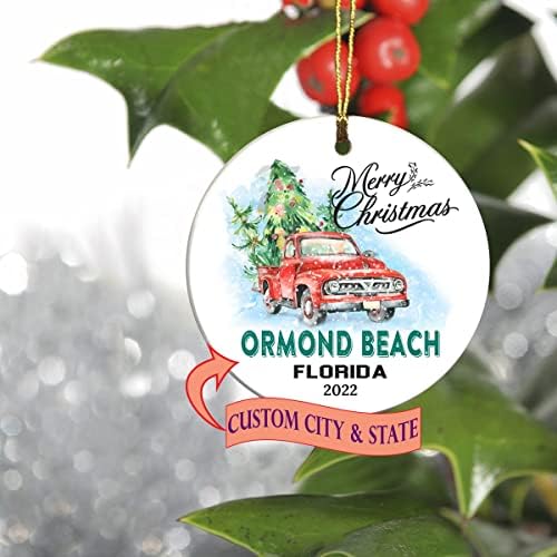 Boldog Karácsonyt 2022 Dísz, Fa, Először 1. Ünnepi Élő Ormond Beach, Florida Állam Dísz Egyéni Város,