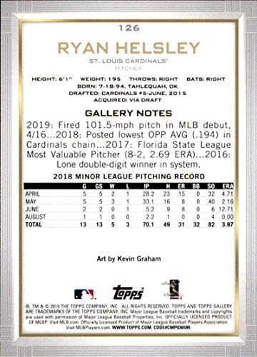 2019 Topps Galéria Baseball 126 Ryan Helsley RC Újonc Kártya St. Louis Cardinals MLB Hivatalos Kereskedési