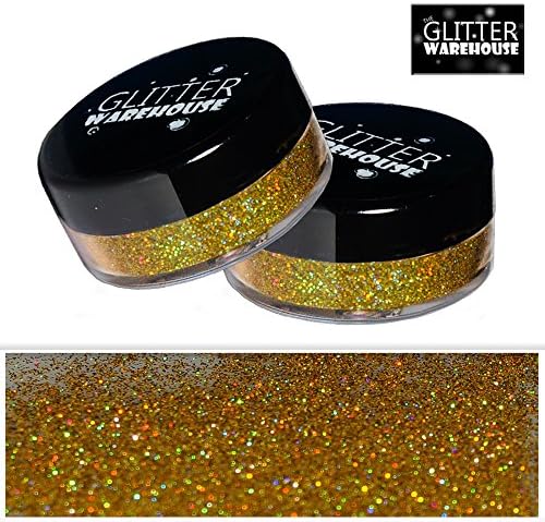 GlitterWarehouse Napfény Arany 10g Üveg Finom (.008) Holografikus Oldószerrel szemben Ellenálló Kozmetikai