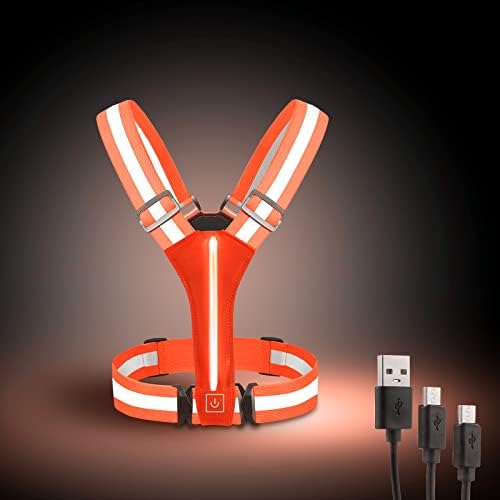 OMKHE LED Fényvisszaverő Mellény futómű, USB Újratölthető LED világít Mellény tömegeket, Állítható Derék/Shoulde