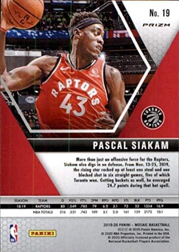 2019-20 Panini Mozaik Rózsaszín Terepmintás 19 Pascal Siakam Toronto Raptors NBA Kosárlabda Trading Card