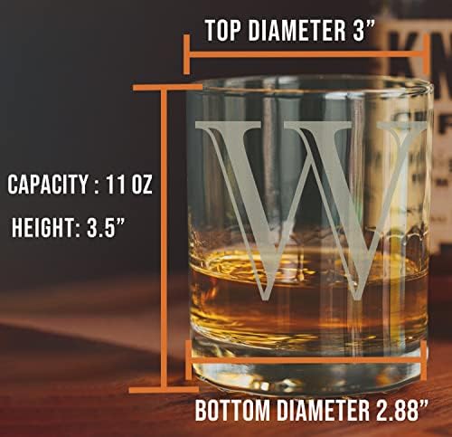 Vésett Monogram 11oz Whiskyt Jéggel Üveg (Levél W), A-Z Szabott Bourbon Ajándékok Férfiaknak, Személyre