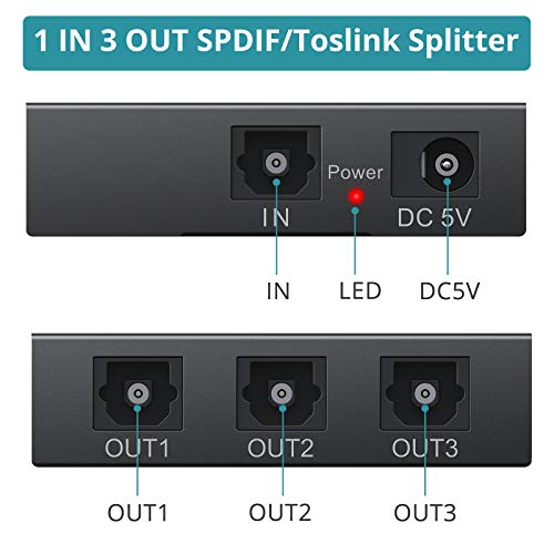EKLEVOR Digitális Optikai Elosztó 3 Port Optikai Audio Splitter a 3pcs Optikai Kábel 1 3 a TV-ben, Toslink