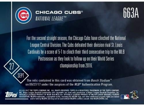 2017 Chicago Cubs Clinch Nl Központi Topps Most 663a Játék Használt Bázis Ereklye Kártya 30 - Baseball