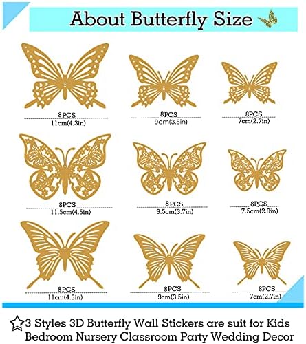 72Pcs 3D Pillangó, Fali Matricák,3 Méretben Pillangós Fali Dekor,Cserélhető Fali Matricák Szoba Dekoráció