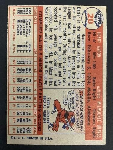 Hank Aaron 1957 Topps 20 Baseball Kártya Milwaukee Bátrabbak MVP WSC 25xAll Csillag HOF - Asztalon Baseball
