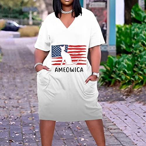 Pejock molett Ruha Nőknek Függetlenség Napja Rövid Ujjú Amerikai Zászló Zsebbel Afrikai Nyári Ruha V-Nyak