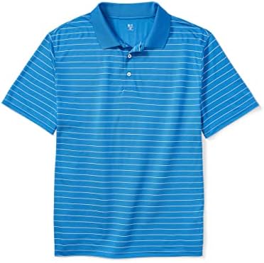 DXL Nagy, Magas Essentials Csíkos Golf Polo Shirt, Aqua/Fehér