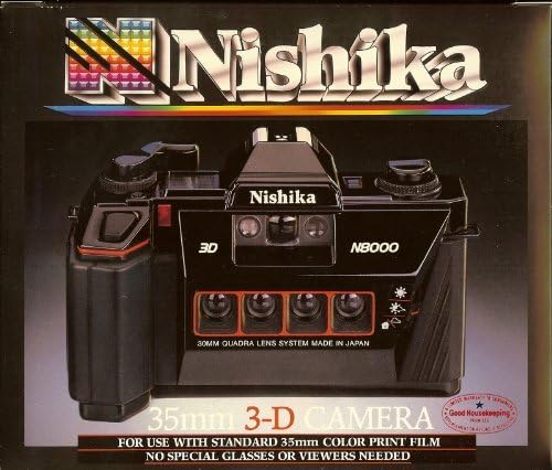 Nishika 35 mm-es 3-D-s Kamera N8000 + Szíj, Tulajdonosok kézi & Akkumulátorok