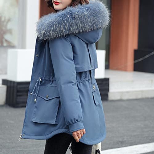 A nők Sűrűsödik Fleece Bélelt Anorák Derék Összehúzható Vékony Téli Kabát, Hosszú Ujjú Faux Prémes Kapucnis