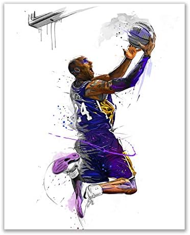 Kobe Bryant Akvarell Wall Art Dekor Ujjlenyomat - Készlet 4 (8x10) Inch Poszter Fotók