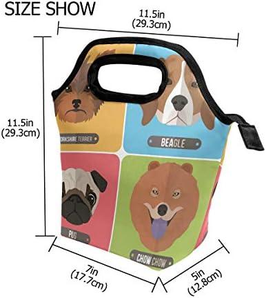 HEOEH Aranyos Kutya Fejét Pug Chow Beagle Yorkshire Terrier Ebéd Táska Hűtő Táska Szigetelt Cipzár Ebédet