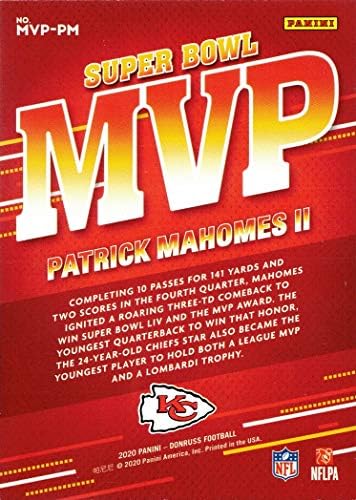 2020 Panini Donruss Super Bowl MVP MVP-PM Patrick Mahomes Foci Kártya
