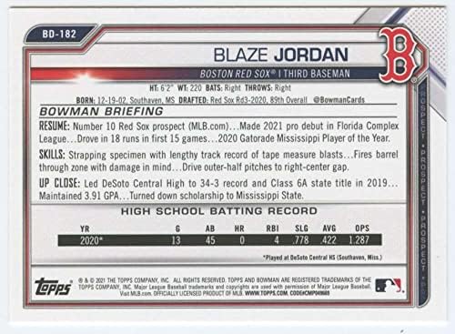 2021 Bowman Tervezet BD-182 Blaze Jordan RC Újonc Boston Red Sox MLB Baseball Trading Card