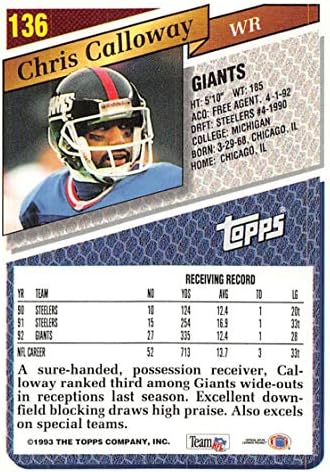 1993 Topps Foci 136 Chris Calloway New York Giants Hivatalos NFL Kereskedelmi Kártyát A Topps Cég