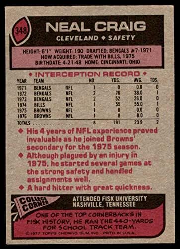1977 Topps 348 Neal Craig Cleveland Browns-FB (Foci Kártya) VG/EX Browns-FB Fisk Egyetem