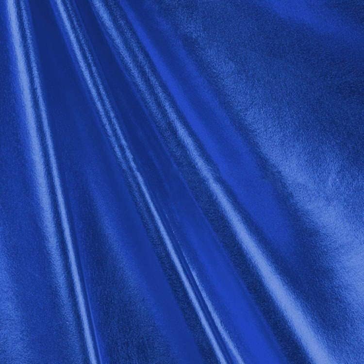 Új Szövet Napi Finley Royal Kék 4-Way Stretch Fémes Fólia Anyag A gyár által - 10013, Minta/Swatch (4x2)