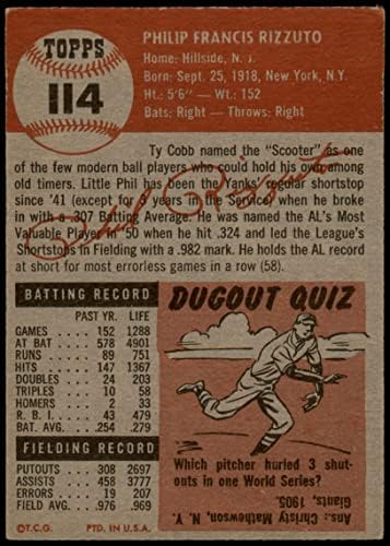 1953 Topps 114 Phil Rizzuto New York Yankees (Baseball Kártya) VG Yankees