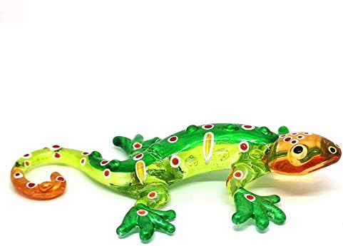 ZOOCRAFT Üveg Gecko Figura Zöld Miniatűr Kézzel Fújt Lampwork Állat, Szobor, Dekoráció