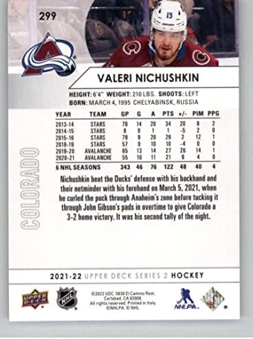2021-22 Felső szint 299 Valeri Nichushkin Colorado Avalanche-Series 2 NHL Jégkorong Trading Card