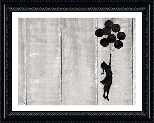 Alonline Art - Lány Ballon Repülő West Bank által Banksy | Fekete Keretes Kép, Nyomtatva, Pamut Vászon,