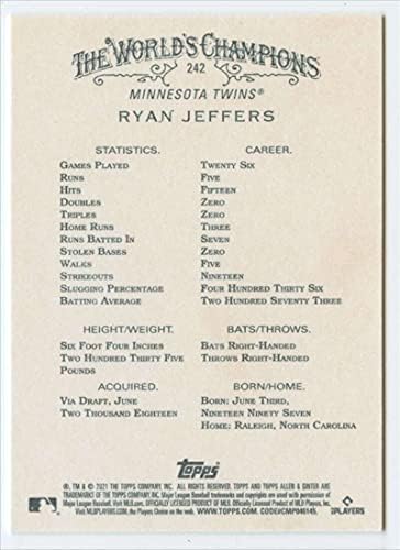 2021 Topps Allen Ginter 242 Ryan Jeffers RC Újonc Minnesota Twins MLB Baseball Trading Card
