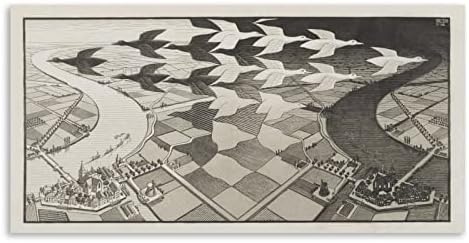 MC Escher-Maurits Cornelis Escher Éjjel-Nappal Szürrealista Művészet Plakát Fekete-Fehér Poszter Felső