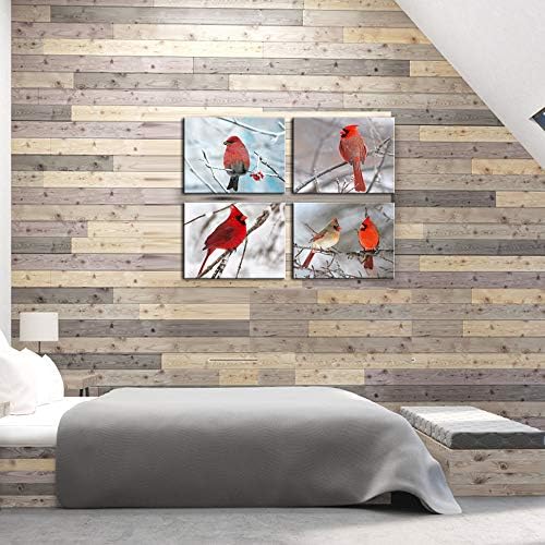sechars - 4 Darab Modern Vászon Festmény Wall Art Madarak Piros Bíboros a Havas Ág Képek Nyomtatása Nappali