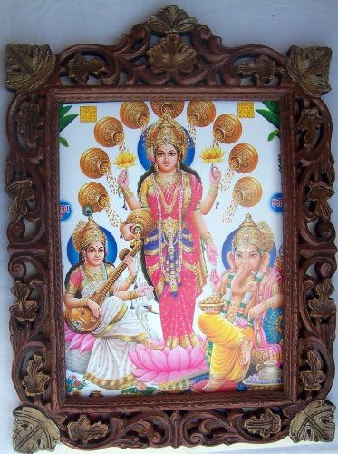 Istennő, Laxmi a Ganesha & Istennő Saraswati Posztert, Festményt, a Fa Kézműves Kezét Kézműves Képkeret