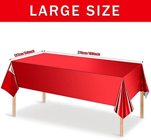 12Pack Piros Fólia, Műanyag Terítő,Téglalap alakú, Fényes terítő Fémes Eldobható Parti asztalterítő érettségire