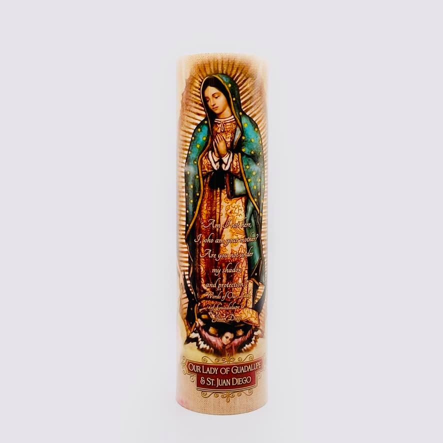 Our Lady of Guadalupe, LED Flameless Áhítatos Ima Gyertya, Juan Diego vissza, Vallási Szöveg, 6 ÓRA, IDŐZÍTŐ